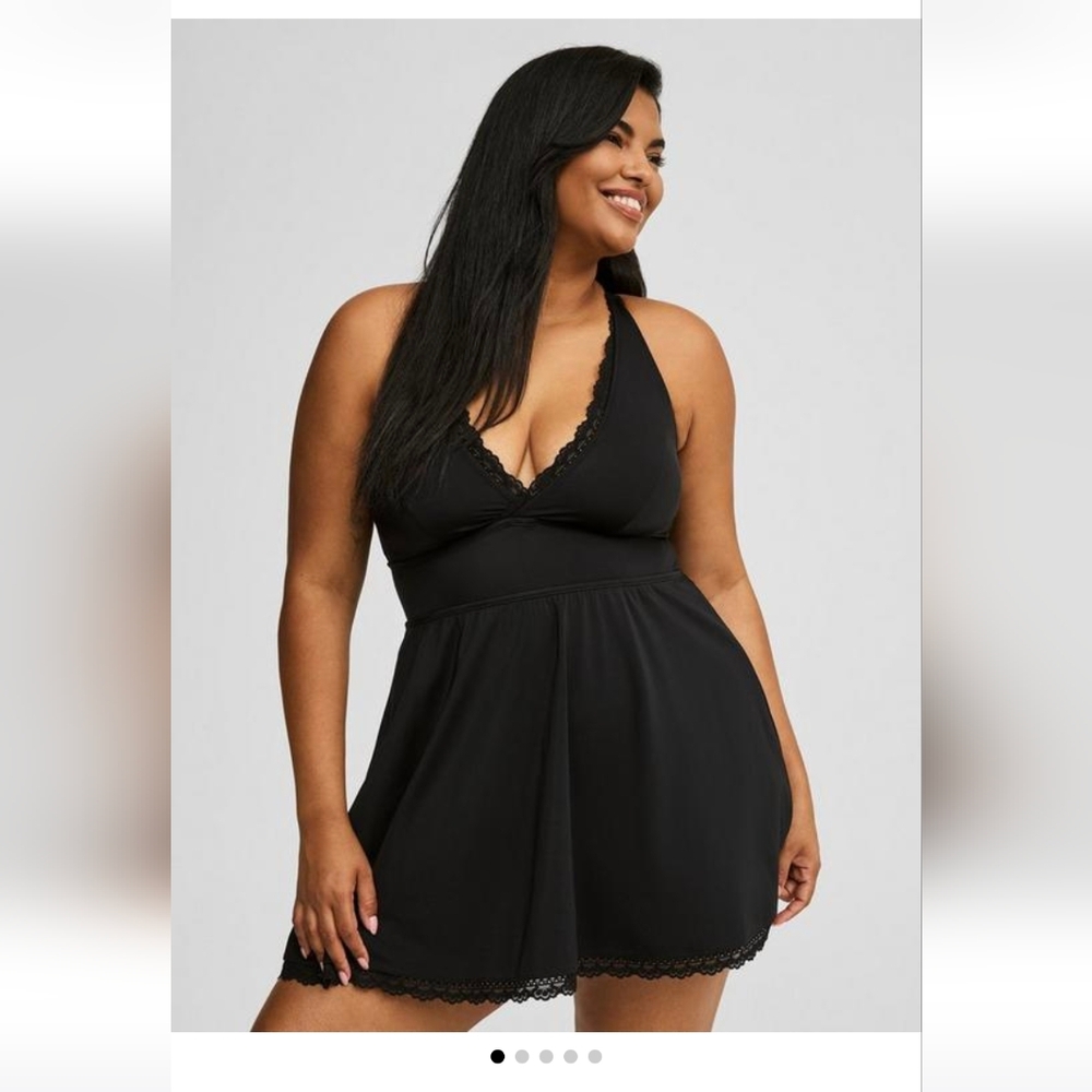 NWT Torrid Black Lace Trim Wireless One Piece Swimsuit w/ Brief, Size 2X